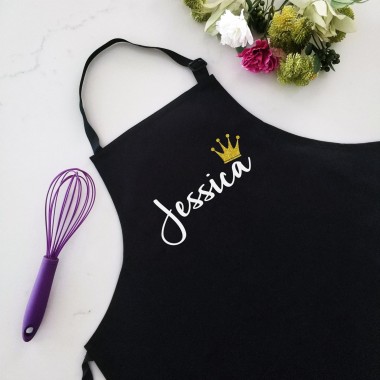 Personalised Black Apron Name with Crown - 1