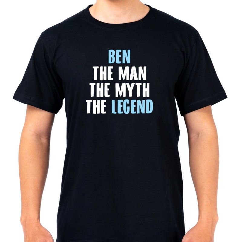 Personalised The Man The Myth The Legend Black T-Shirt Size S Colour ...
