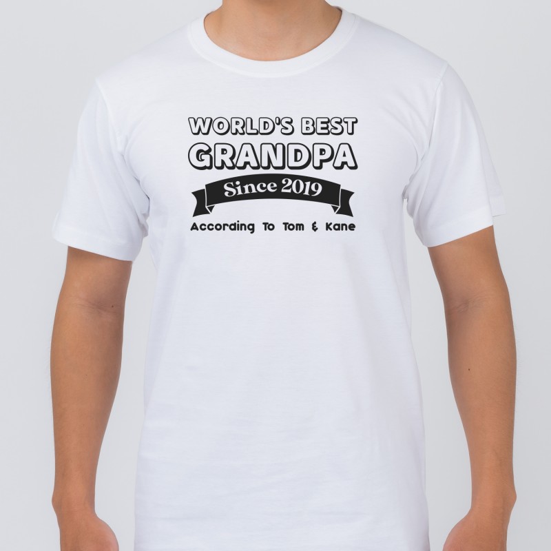Personalised World's Best Grandpa T-Shirt Size S T-Shirt & Print Colour  White T-Shirt & Black Print | DadShop