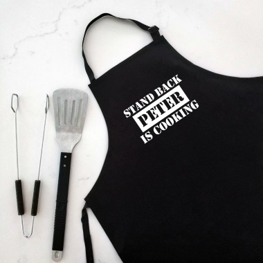 Stand Back Man Cooking - Personalised Apron Beige - 3