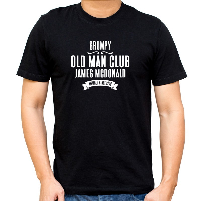 Personalised Grumpy Old Man Club T-Shirt Size S T-Shirt Colour Grey
