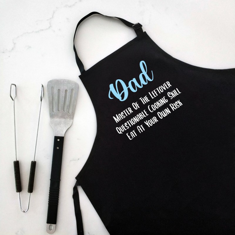 Personalised Name with Description Apron Apron & Print Colour Black Apron & Blue/White Print