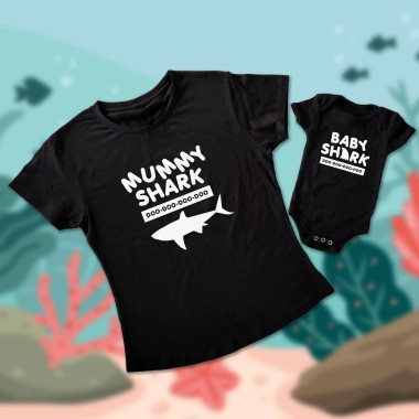Mummy Shark & Baby Shark Mother and Child Matching T-Shirt - 1