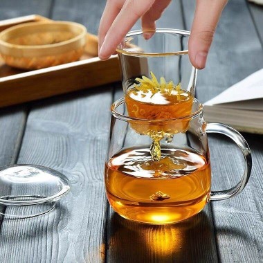 Glass Tea Cup with Infuser and Lid - 1