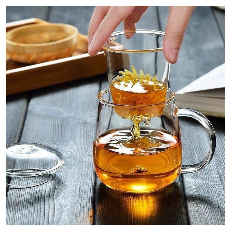 Glass Tea Cup with Infuser and Lid - 1