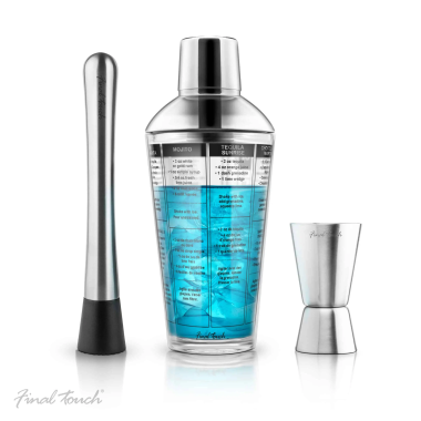 3 Piece Recipe Cocktail Shaker Bar Set by Final Touch - 1