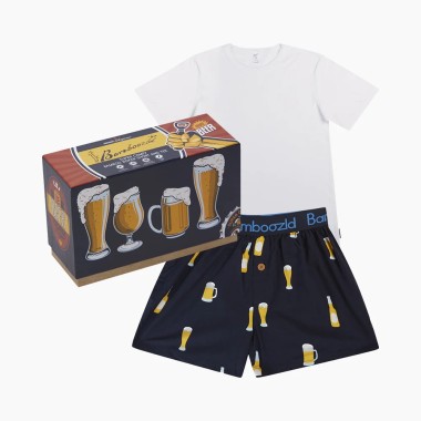 Mens More Beer Super Comfy Bamboo Boxer Short and Tee Premium Sleepwear Set - 1