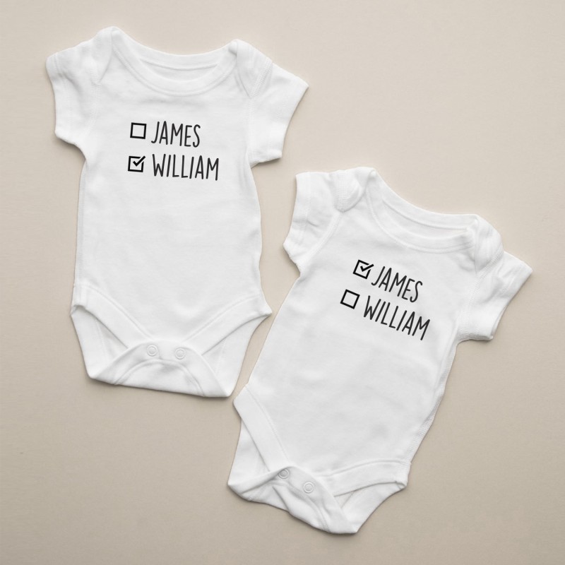 Personalised Twins Names Matching Bodysuit - 1
