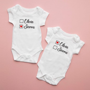 Personalised Twins Names With Heart Matching Bodysuit - 1