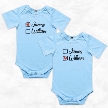 Personalised Twins Names With Heart Matching Bodysuit - 3