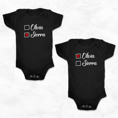 Personalised Twins Names With Heart Matching Bodysuit - 4