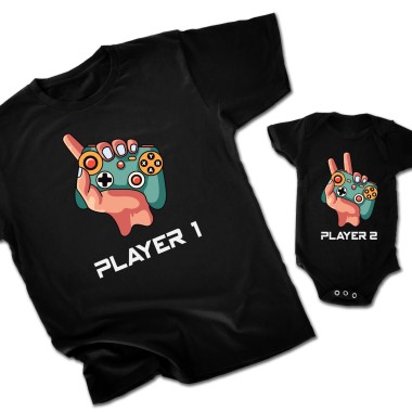 Player One Player Two Gamer Dad Matching T-Shirt - 1