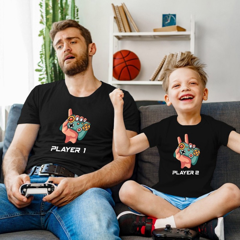 Player One Player Two Gamer Dad Matching T Shirt