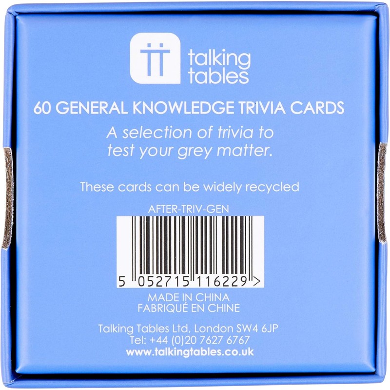 After Dinner General Knowledge Trivia Cards by Talking Tables