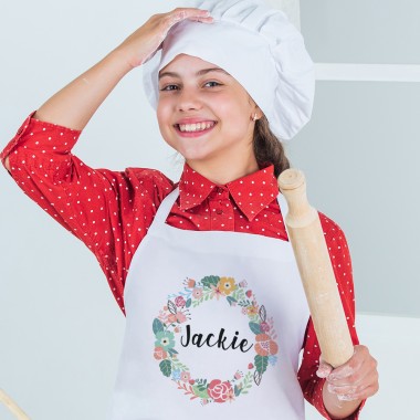 Personalised Floral Wreath with Name Kids Apron - 1