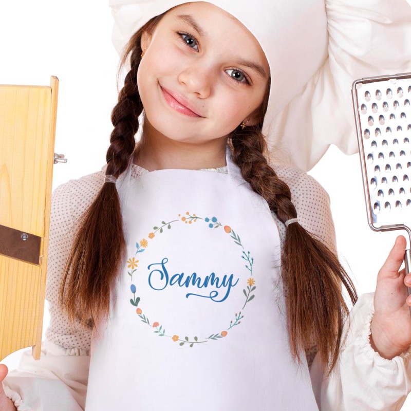 Personalised Floral Wreath with Name Kids Apron - 2