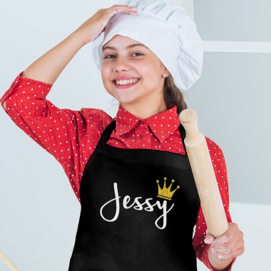 Personalised Name with Glitter Crown Kids Apron - 1