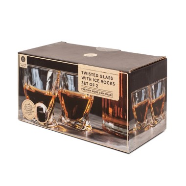 Twisted Whisky Glasses With Ice Rocks - Set of 2 - 1