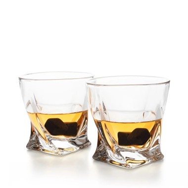 Twisted Whisky Glasses With Ice Rocks - Set of 2 - 3