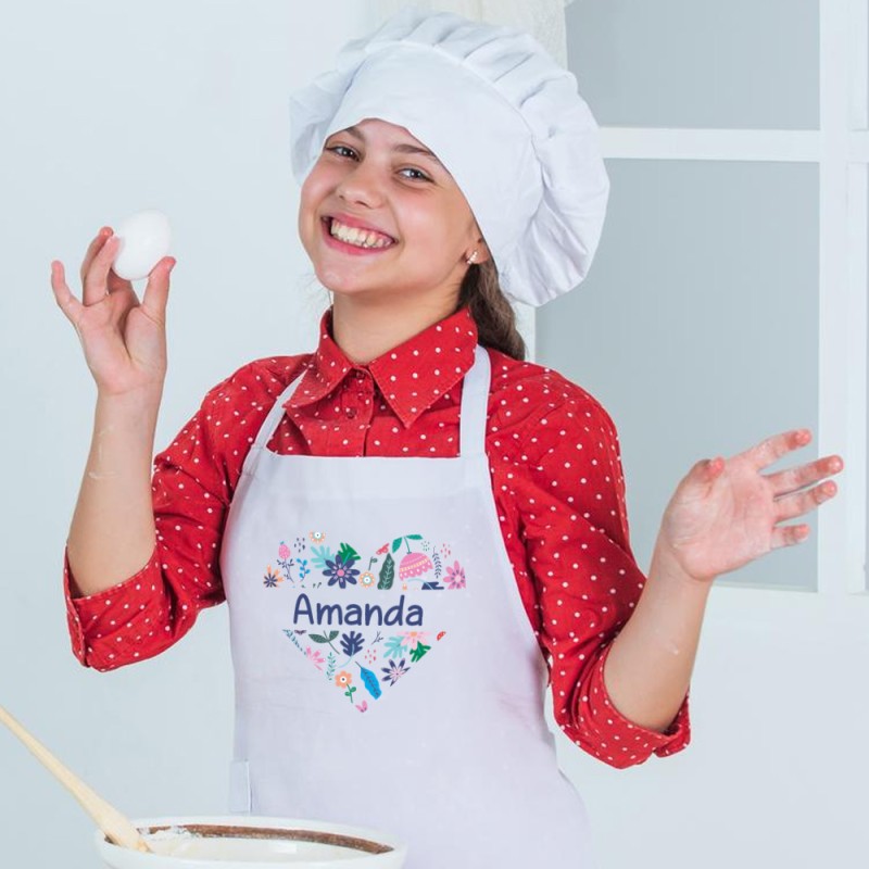 Personalised Floral Heart with Name Kids Apron - 2