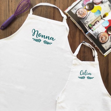 Personalised Matching Adult and Child White Apron Set - 2