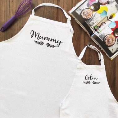 Personalised Matching Adult and Child White Apron Set - 1