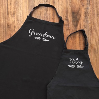 Personalised Matching Adult and Child Black Apron Set - 1