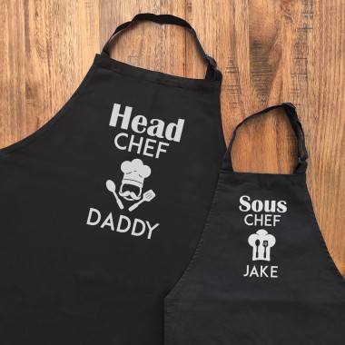 Personalised Head Chef Sous Chef Adult and Child Apron Set - 1