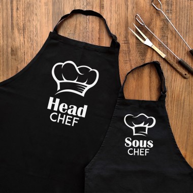 Head Chef Sous Chef Adult And Child Apron Set - 1