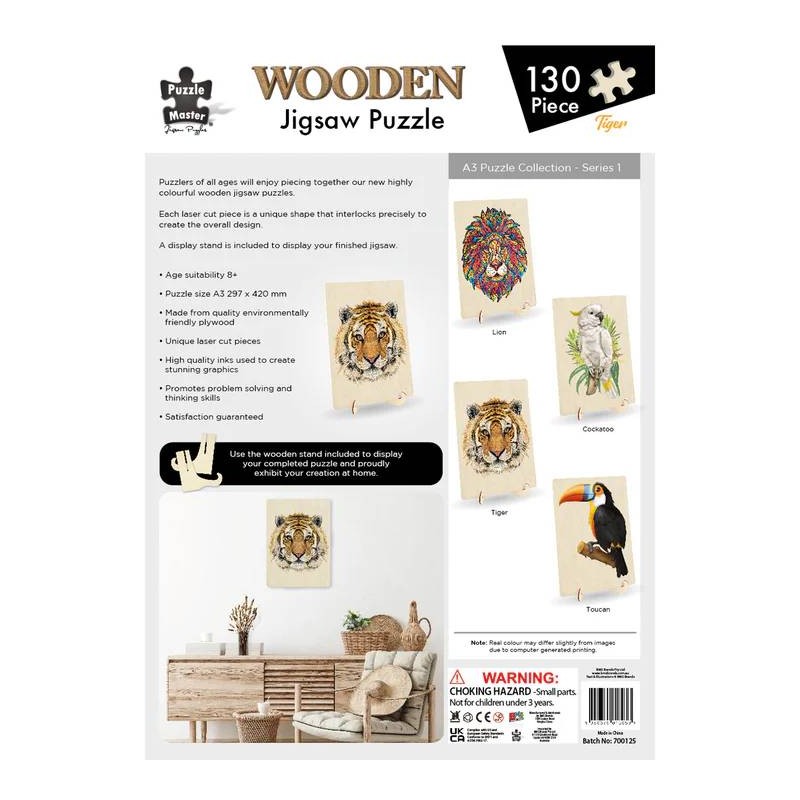 130 Piece Wooden Jigsaw Puzzle - Tiger (A3 Series) - 3