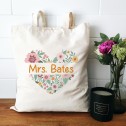 Personalised Floral Love Heart Medium Tote Bag - 1