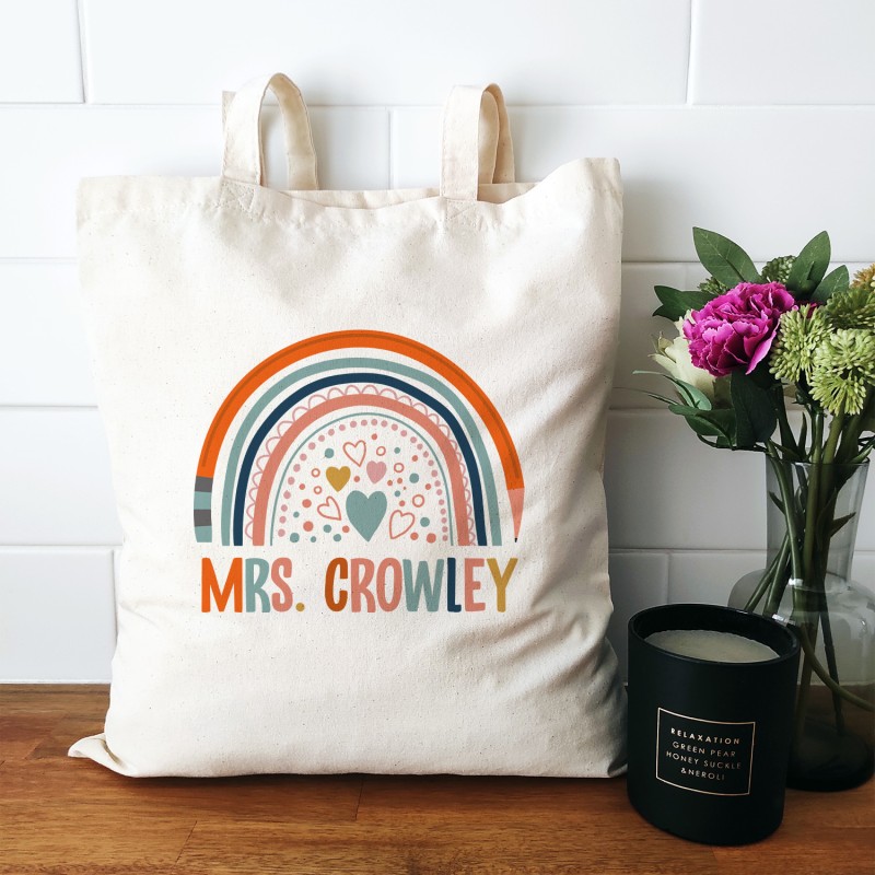 Personalised Love And Rainbow Teacher Medium Tote Bag - 1