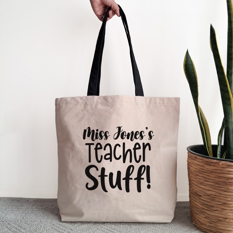 Personalised Teacher Tote Bag - Natural Cotton "Teacher Stuff" Shopping Or Work Bag