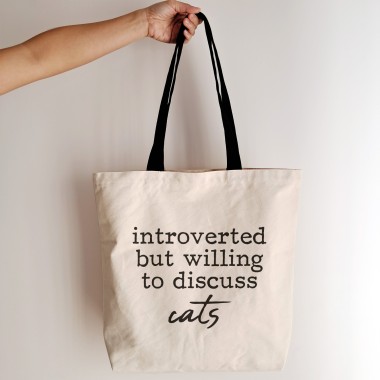 Introverted But Willing To Discuss Cats Large Tote Bag - 1