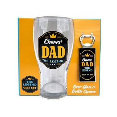 Cheers! Dad The Legend Beer Glass and Bottle Opener Gift Set - 1