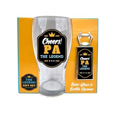 Cheers! Pa The Legend Beer Glass and Bottle Opener Gift Set - 1