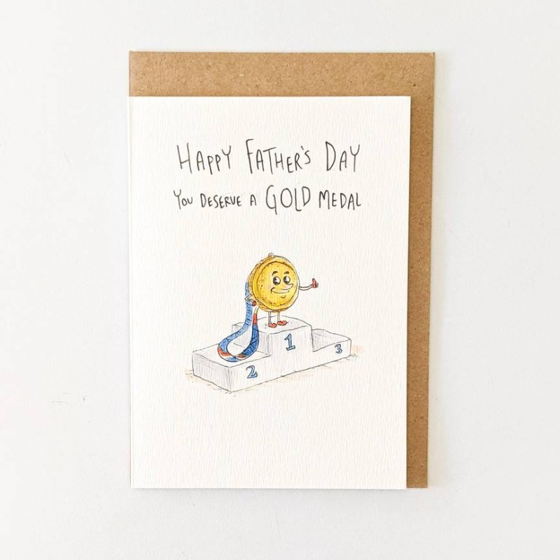 Happy Father's Day, You Deserve A Gold Medal Well Drawn Card - 1