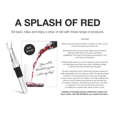 VinOair Wine Aerator - As featured in Gourmet Traveller WINE Magazine