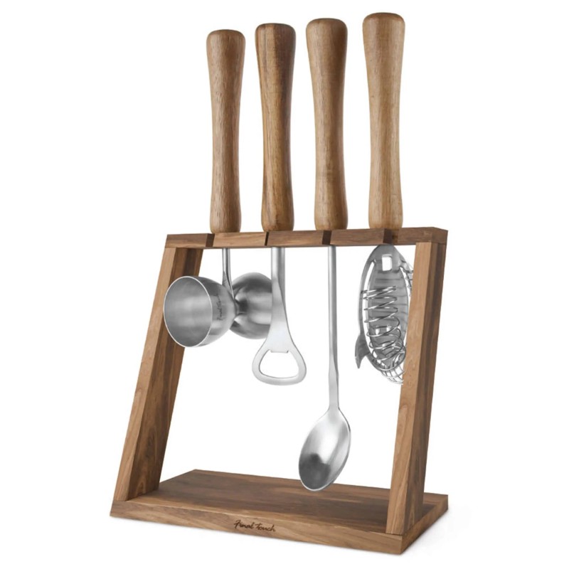 4 Piece Wood Handles Bar Tool Set with Stand by Final Touch - 1