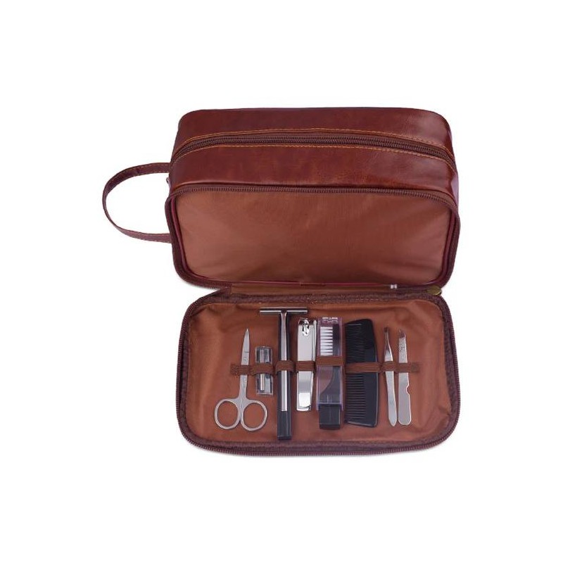 Men's Republic Vegan Leather Toiletry Bag with 8 pcs Grooming Set - 5
