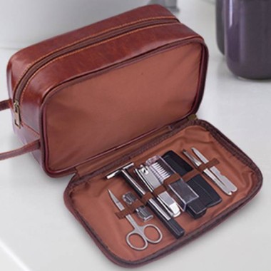 Men's Republic Vegan Leather Toiletry Bag with 8 pcs Grooming Set - 1
