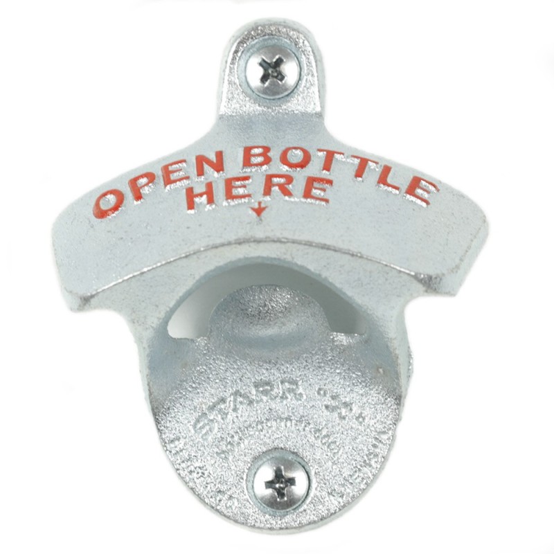 New "Open Beer Here" Wall Mounted Bottle Opener w/ Screws Zinc Plated Cast Iron