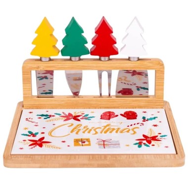 Christmas Ceramic Cheese Board & 4 Knife Set - 2