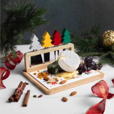 Christmas Ceramic Cheese Board & 4 Knife Set - 1