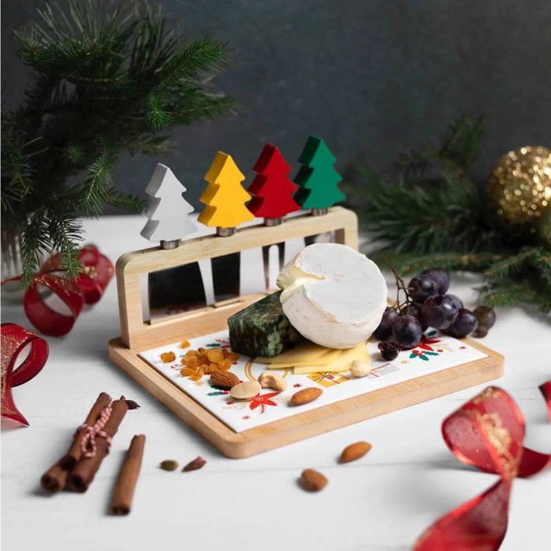 Christmas Ceramic Cheese Board & 4 Knife Set - 1 Christmas Ceramic Cheese Board & 4 Knife Set - 1