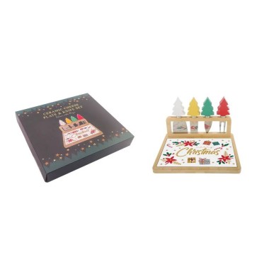 Christmas Ceramic Cheese Board & 4 Knife Set - 5
