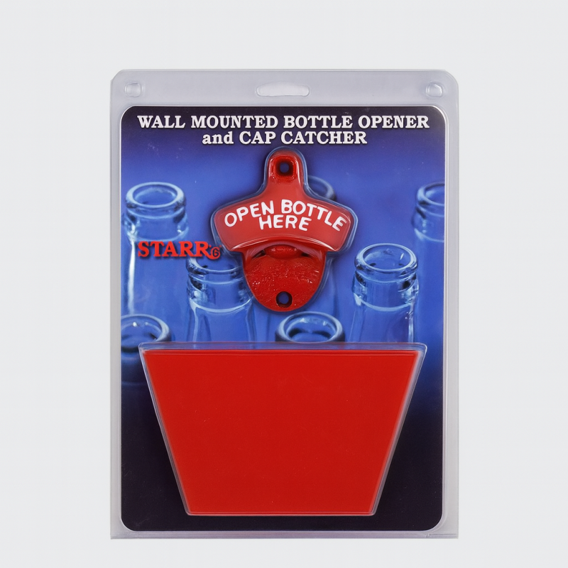 Red Beer Bottle Opener with Plastic Cap Catcher Set - 1