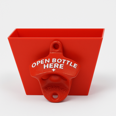 Red Beer Bottle Opener with Plastic Cap Catcher Set - 3
