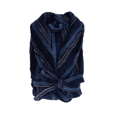 Super Soft Men's Bath Robe - Blue Stripe - 2