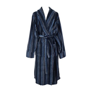 Super Soft Men's Bath Robe - Blue Stripe - 1